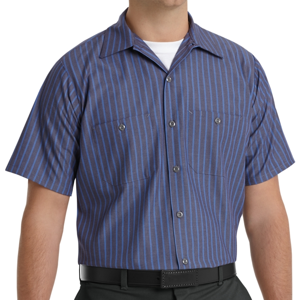 Red Kap 5xl blue striped button up short.